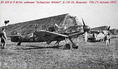Bf 109 G-5 W.Nr. unknown Schwarzer Winkel 8.JG 26 Beauvais Tille  Autumn 1943.jpg